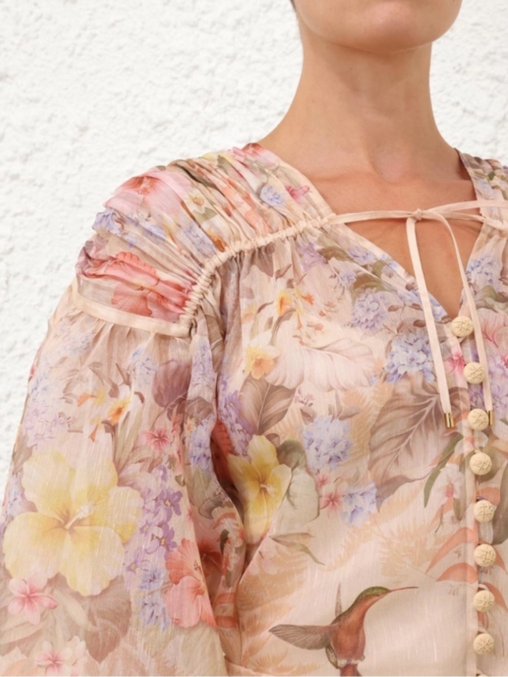 Zimmermann Peach Floral Balloon-Sleeve Blouse. Size 1 - Picture 2 of 4